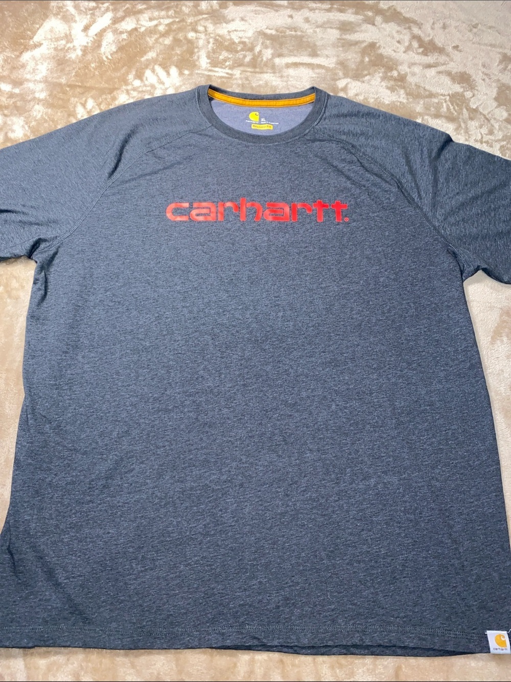 Carhartt Men's Heather Grey Short Sleeve Tee with Red Logo